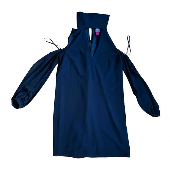 Vince Camuto Black VNeck Cutout Choker Collar chiffon cold shoulder dress Size 4 - Picture 4 of 14